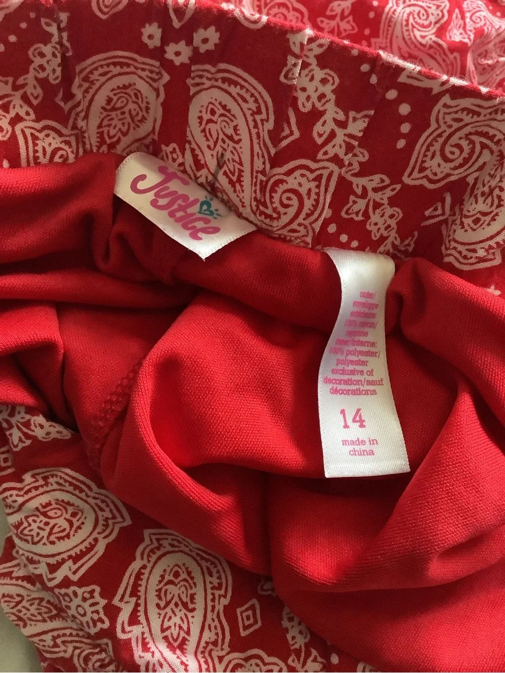 Sz 14 Justice Red White Bandana Skorts